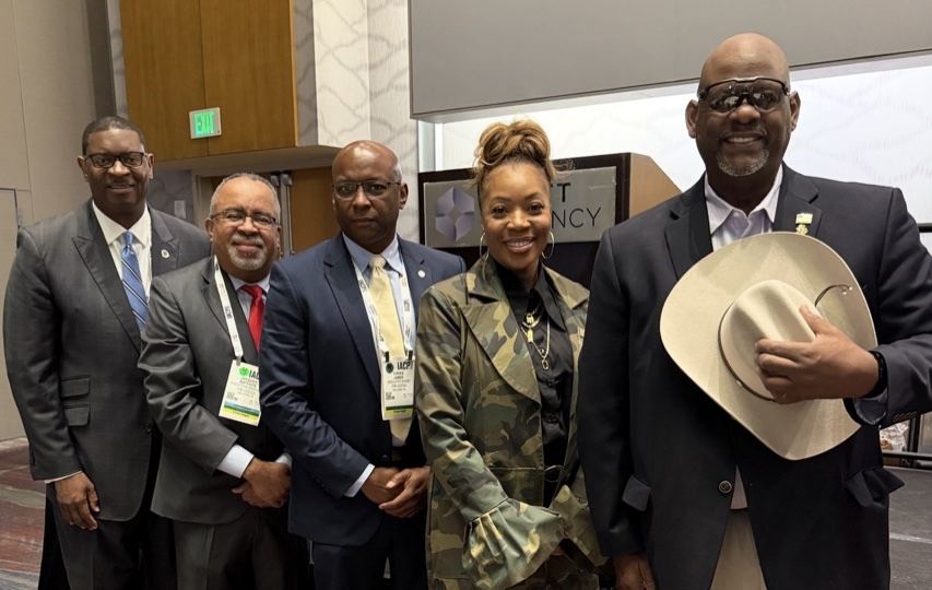 Pictured at IACP: (L-R) Dwayne Crawford, Executive Director of NOBLE; Jacques Battiste, Executive Director, FBI-LEEDA; Torie James, 2nd National VP FBI- LEEDA; Renee Hall, President NOBLE; and CJ Jorif, HAPCOA National Board Member.