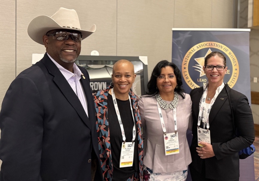 (L-R) CJ Jorif, HAPCOA; Dr Tracie Keesee, UVA Center for Public Safety & Justice; Chief Gina Hawkins, Past President, National Association of Women Law Enforcement Executives; (Assistant Chief Deputy, Cobb County Sheriffs Office); and  Chief Sonia Quinones, Past President NAWLEE (retired Chief of Police, City of Hallandale Beach, FL).